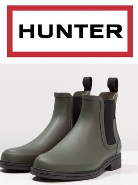 NWOT Hunter ORIGINAL REFINED CHELSEA - Wellies - dark olive/black
